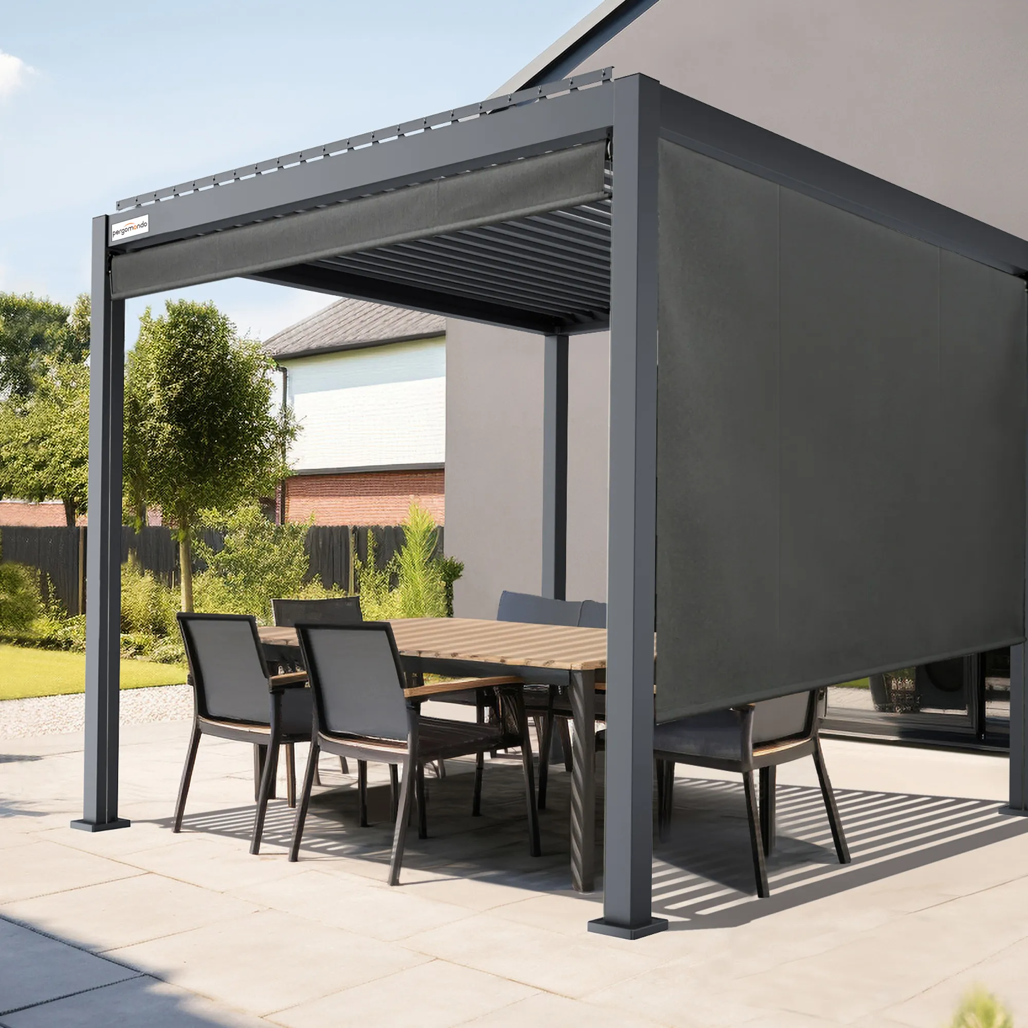 Außenrollo für Pergola mit Lamellendach | 3 m