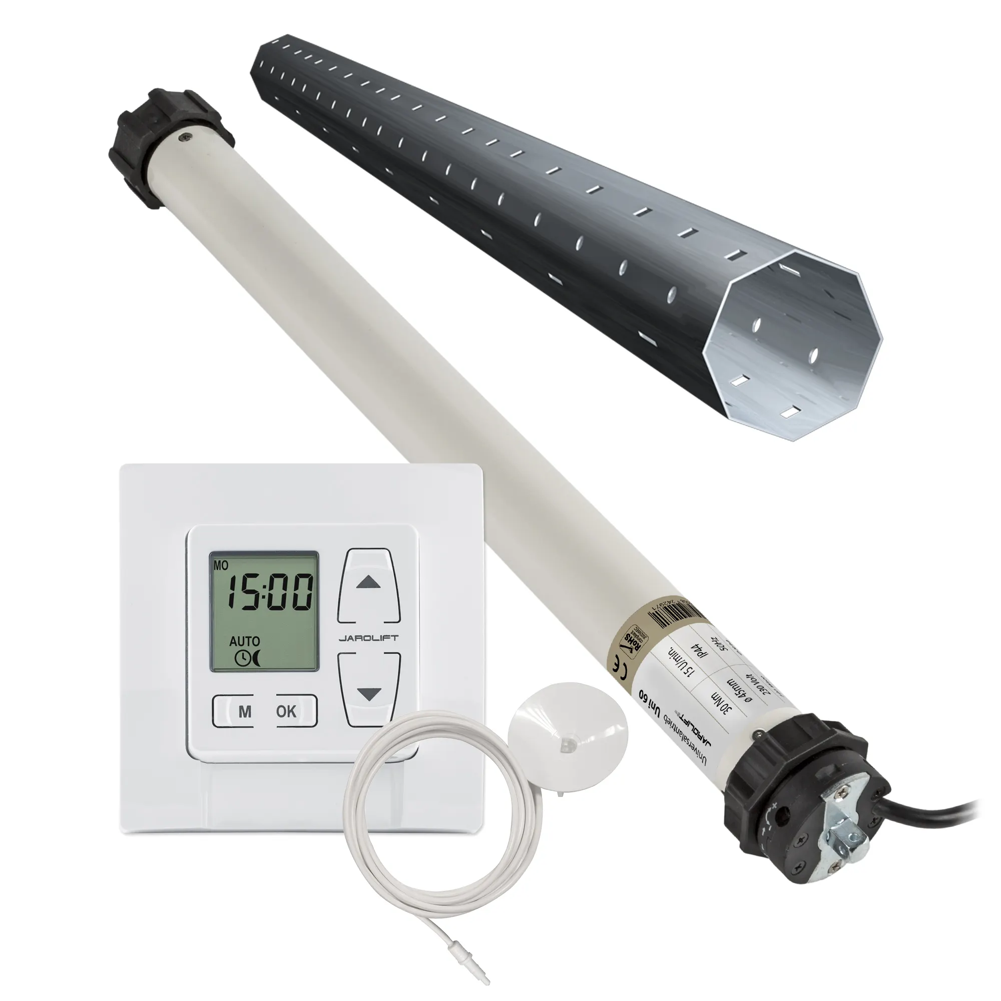 JAROLIFT UNIVERSAL Rollladenmotor Uni 60 im Motor-Komplettset! Set inkl. Rollladen-Zeitschaltuhr Thor mit 0