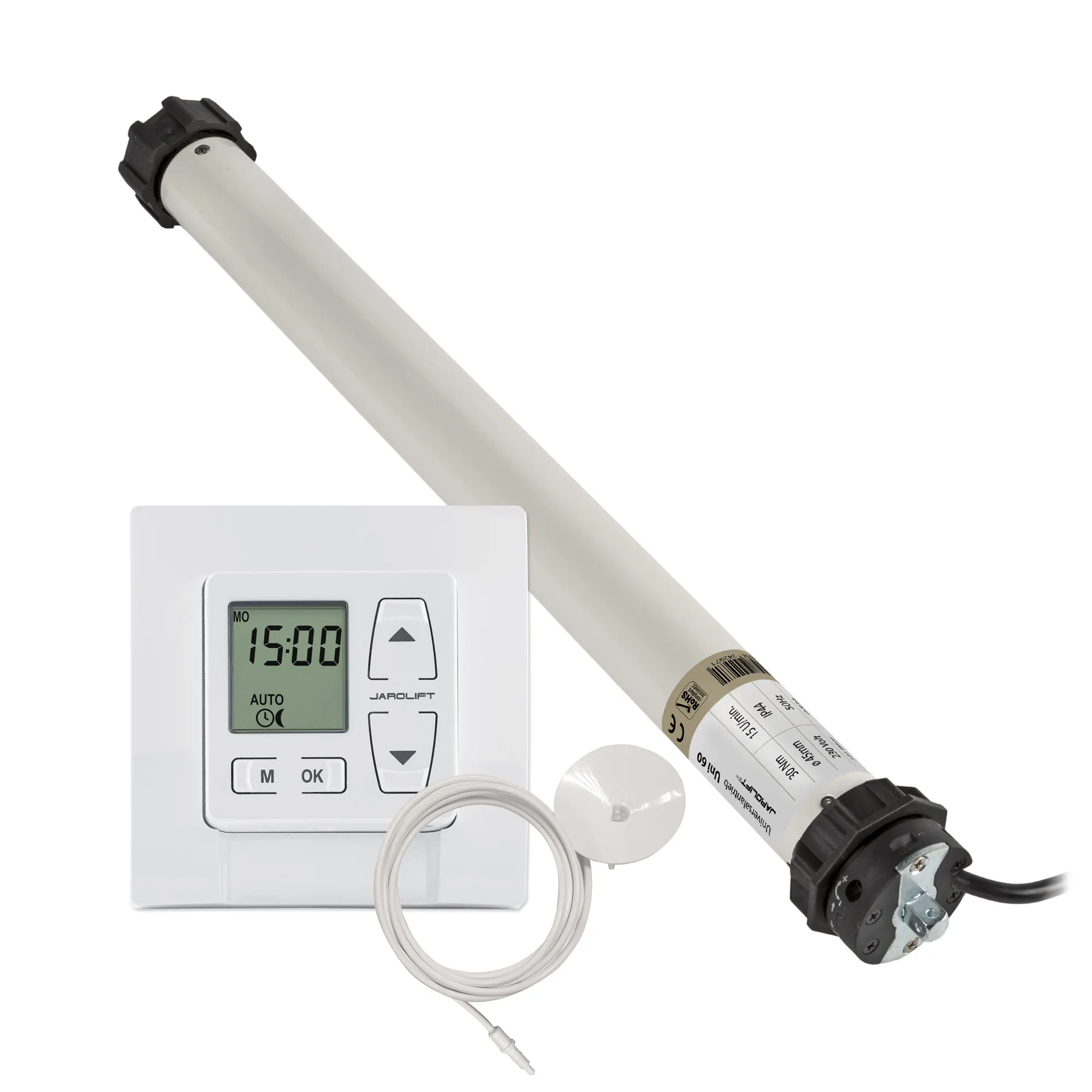 JAROLIFT UNIVERSAL Rollladenmotor Uni 60 im Motor-Komplettset! Set inkl. Rollladen-Zeitschaltuhr Thor mit 0