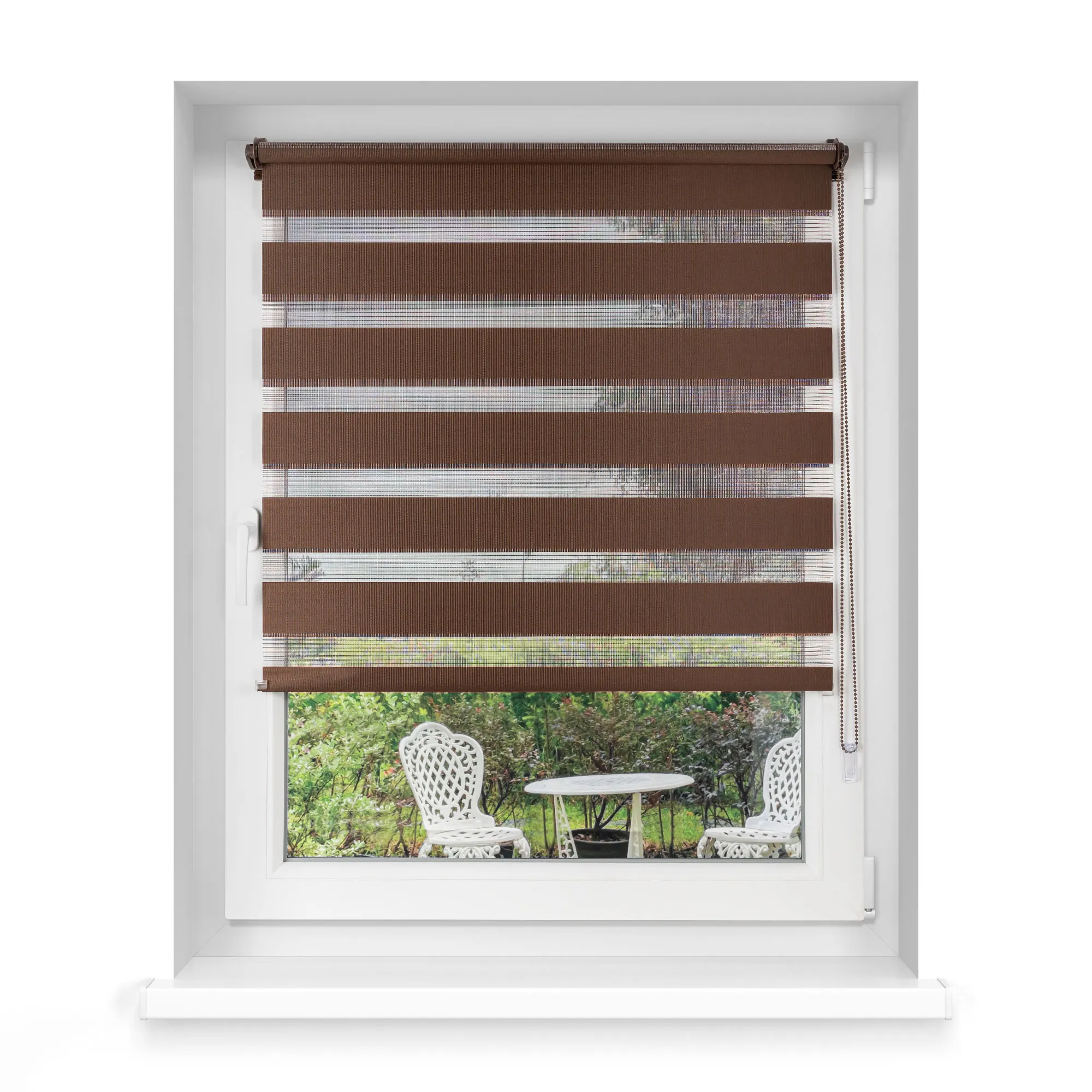 Klemmfix Doppelrollo für Fenster 100 x 230 cm in dunkelbraun aus dem Hause VICTORIA M. Doppelrollo mit Kettenzugbedienung fügen sich perfekt in Ihre Räumlichkeiten ein. Durch die durchdachte Befestigung