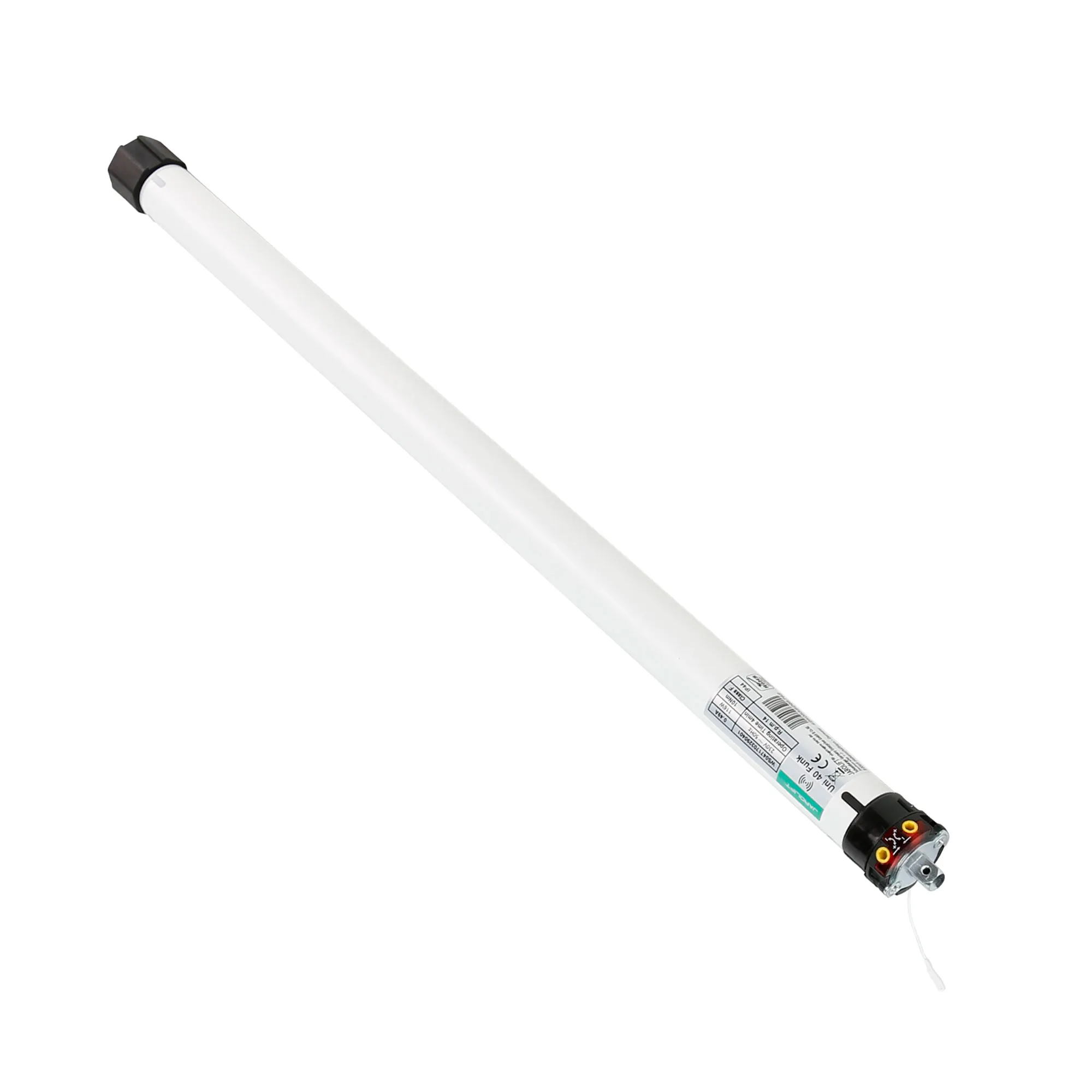 Elektromechanischer Universalmotor JAROLIFT Uni 40 Funk für Rollladen. Geeignet für Achtkant-Wellen von 40 mm. Steuerbar über einen eingebauten Funkempfänger