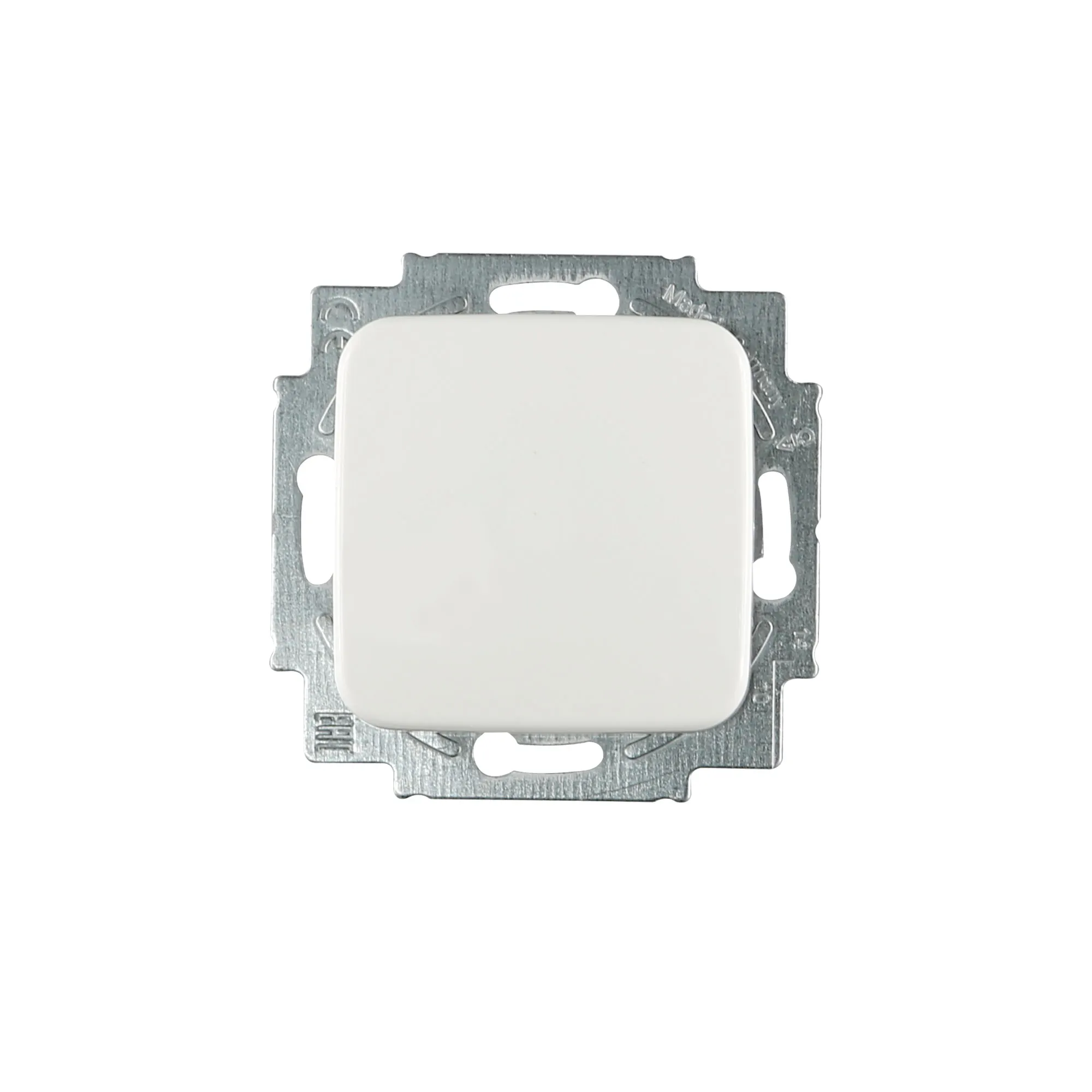 Lichtschalter bestehend aus Schalterwippe (2506-214) und Wechselschalter-Einsatz (2000/6US) aus dem Programm Reflex SI von Busch-Jaeger in alpinweiß.