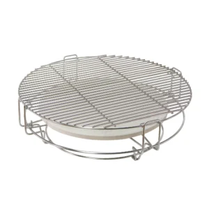 Divide & Conquer Grilleinsatz für 23 Zoll Keramikgrills | 6-teiliges Set. 6-teiliges Erweiterungsset für Kamado-Grillgeräte. Komplett aus Edelstahl gefertigt. Mit 2 Deflektorsteinen. Mit Ablage für Pizzastein oder Wok.