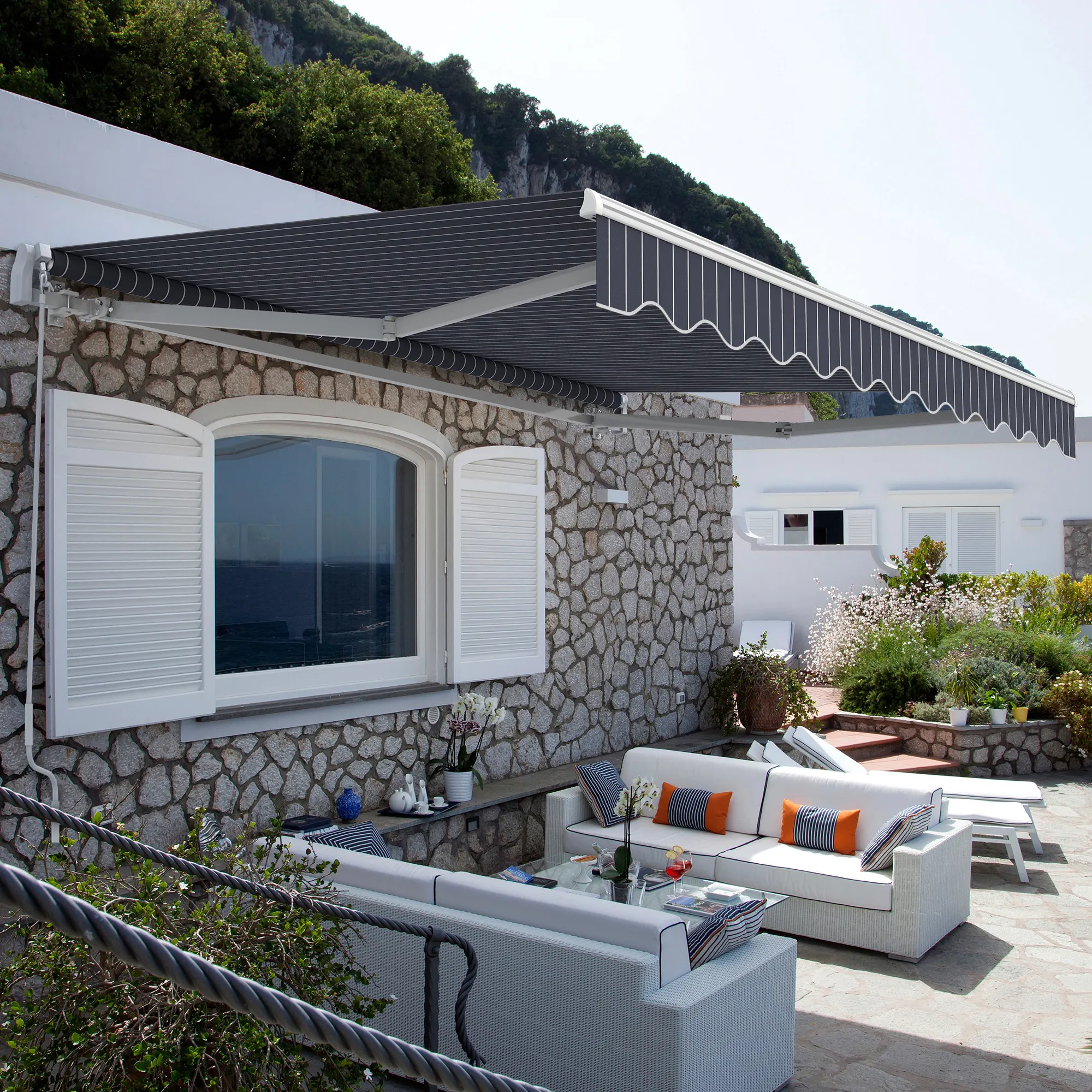 Gelenkarmmarkise Basic 2000 | 4x3 m | Gestell: weiß | Stoff: Block