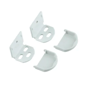 DELPHOS Montagewinkel inkl. Abdeckkappe und Schrauben in der Farbe Hellgrau (2er Pack). Die Montagewinkel sind zur Befestigung von DELPHOS Plissees auf dem Fenster oder an der Wand geeignet.