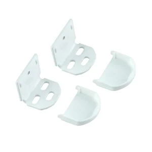 DELPHOS Montagewinkel inkl. Abdeckkappe und Schrauben in der Farbe Weiß (2er Pack). Die Montagewinkel sind zur Befestigung von DELPHOS Plissees auf dem Fenster oder an der Wand geeignet.