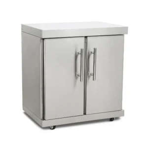 Edelstahl-Erweiterungsmodul mit 2 Türen. Komplett aus hochwertigem Edelstahl. Viel Stauraum. Waschbecken und Wasserhahn. Auch alleinstehend nutzbar. Vier Lenkrollen