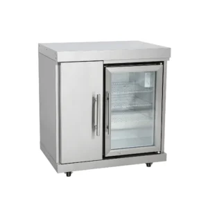 Edelstahl-Erweiterungsmodul mit Tür und Kühlschrank. Aus hochwertigem Edelstahl