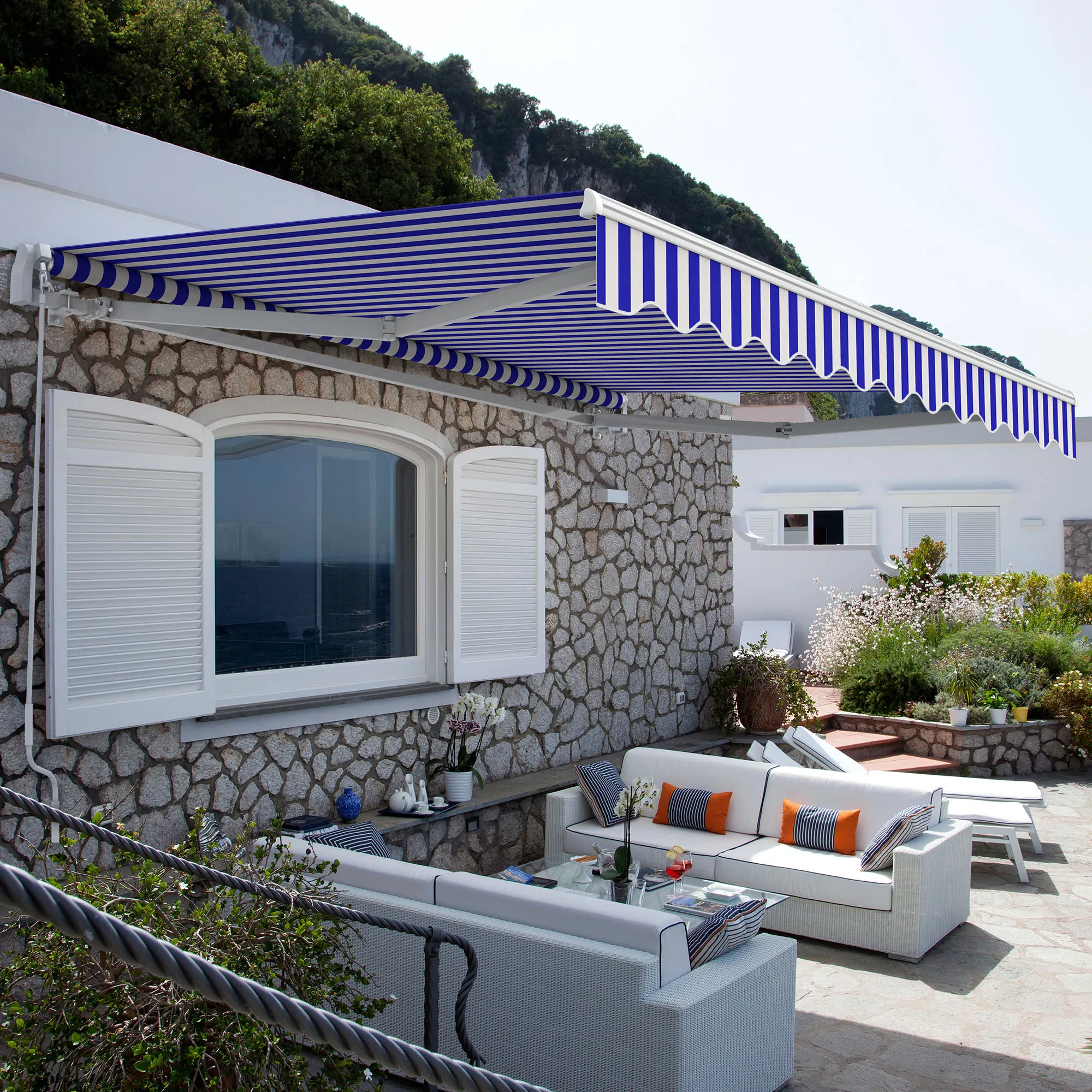 Gelenkarmmarkise Basic 2000 | 4x3 m | Gestell: weiß | Stoff: Block