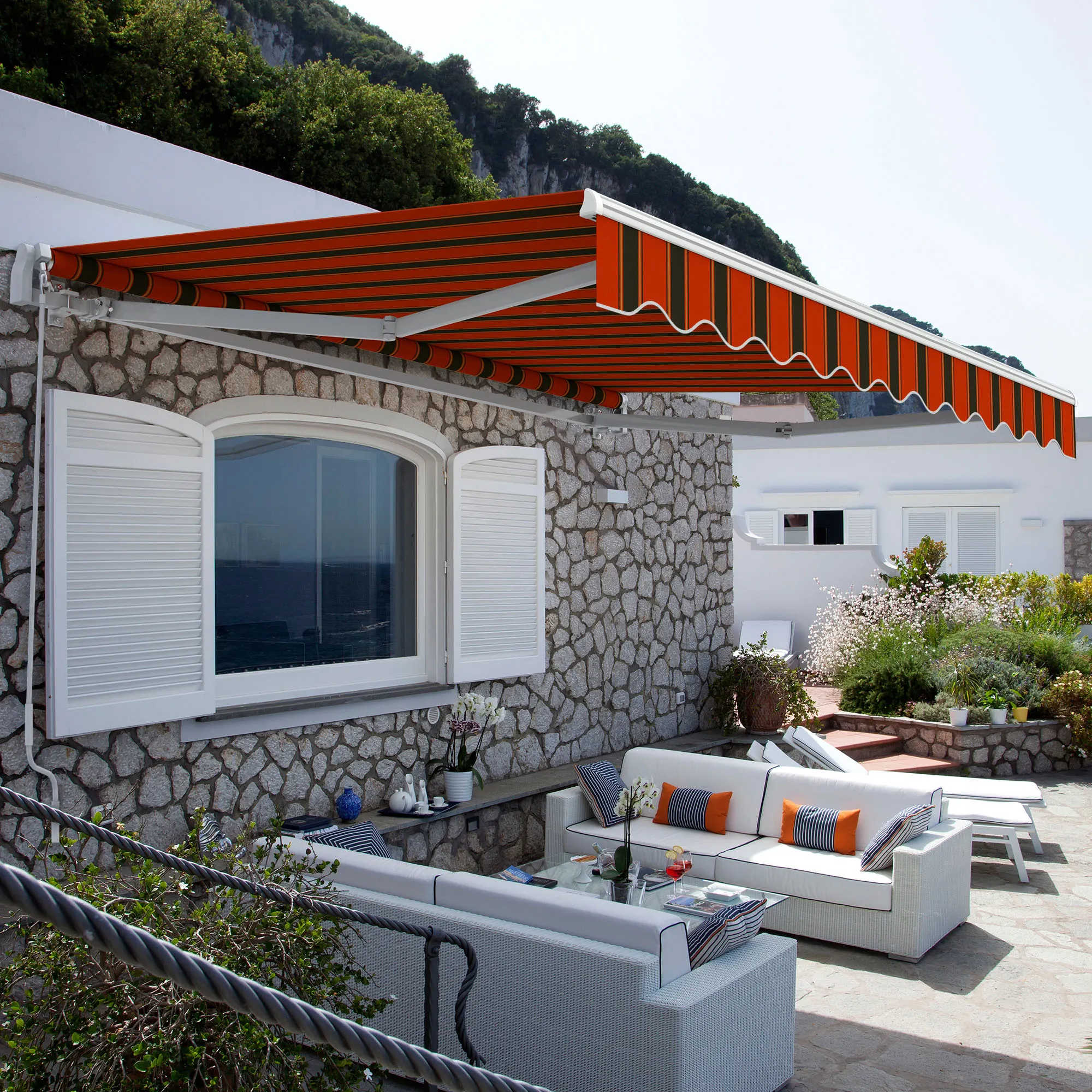 Gelenkarmmarkise Basic 2000 | 4x3 m | Gestell: weiß | Stoff: Multi