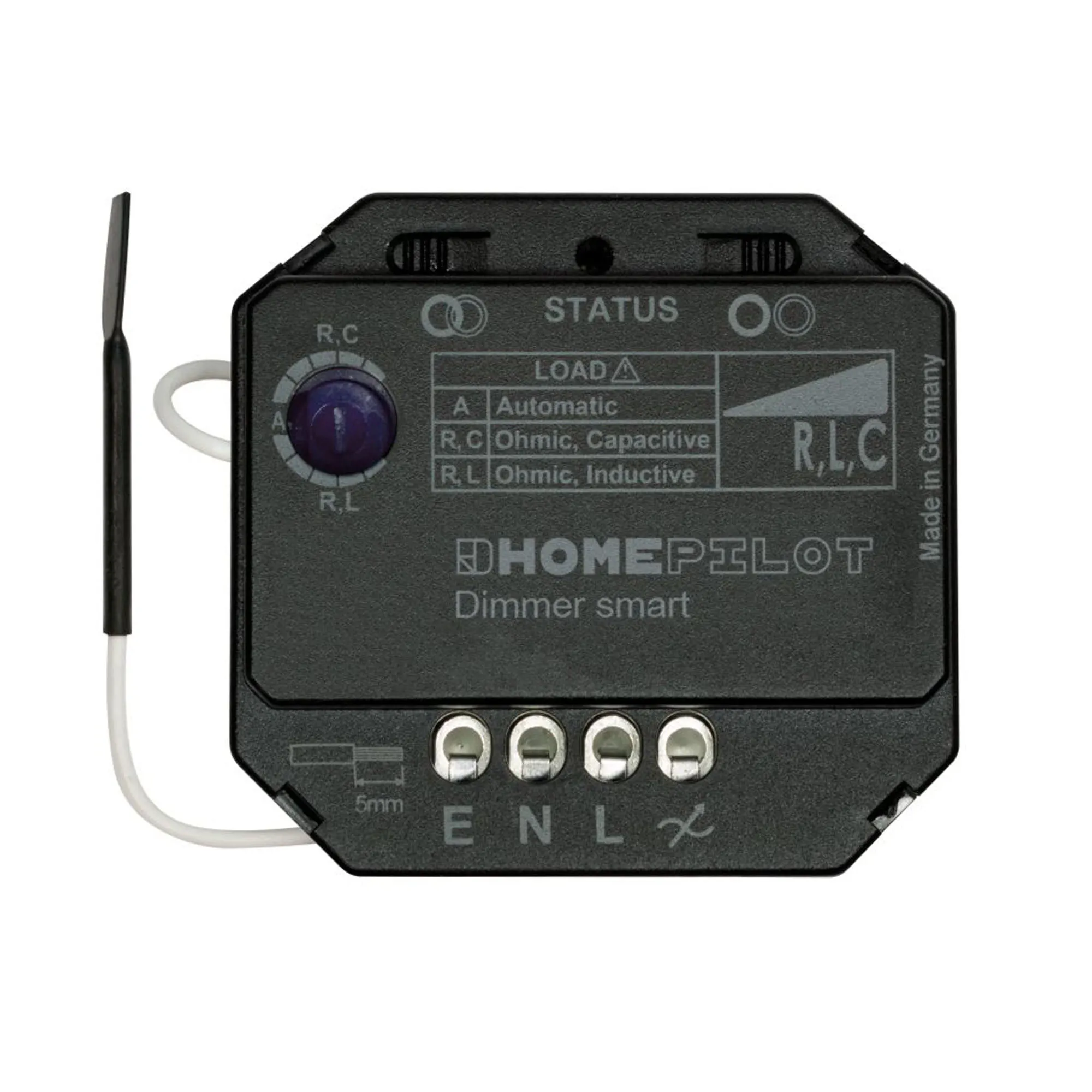 Dimmer smart. Geeignet für alle dimmbaren 230 V-Leuchtmittel. Steuerung über smarte Wandtaster oder Fernbedienung möglich. Über App steuerbar und integrierbar in Homepilot Smart Home. Unterputz-Montage.
