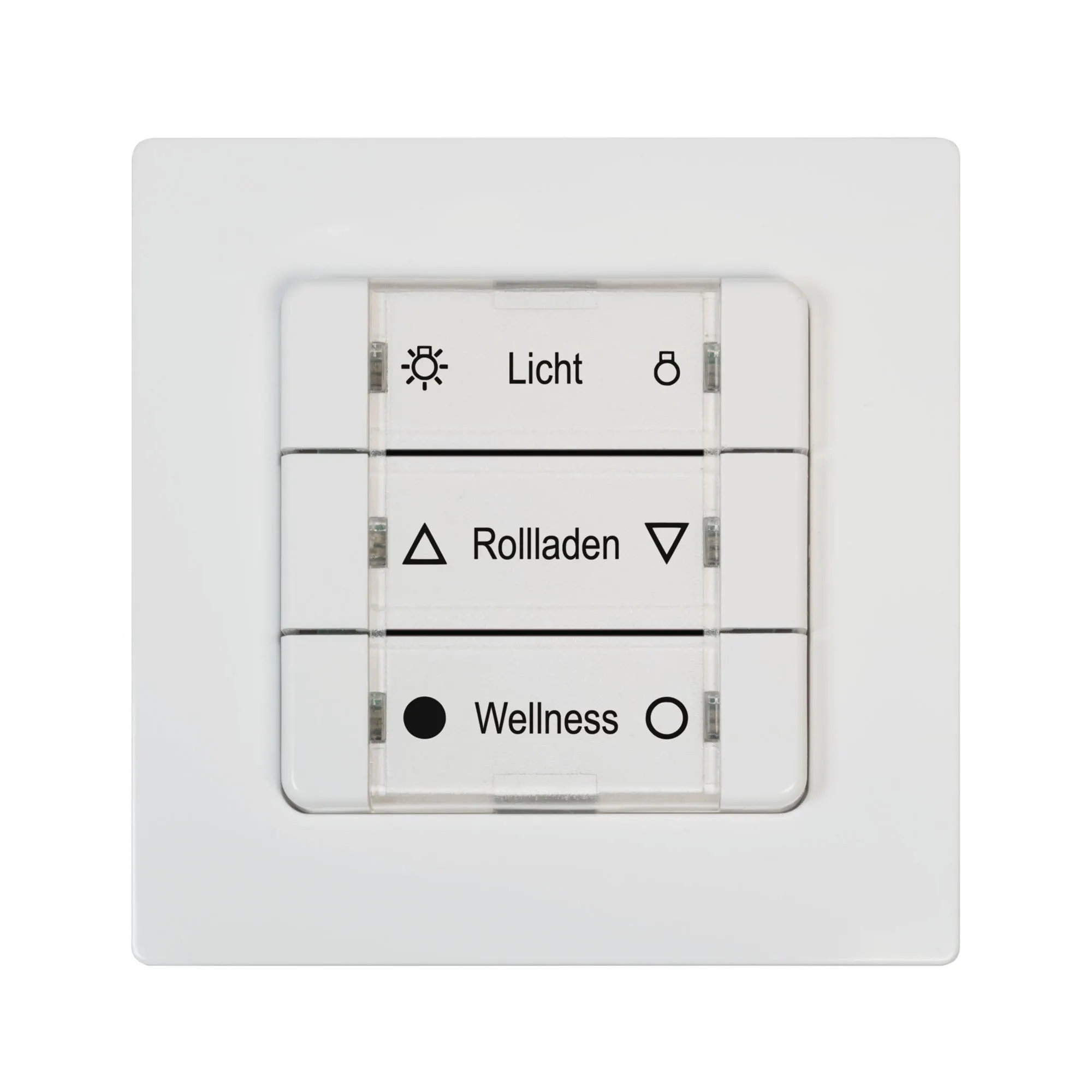 Wandtaster smart | 3 Gruppen. Bis zu 24 Geräte über 3 Tastenwippen bedienbar. Kompatibel mit dem HomePilot Smart-Home-System. Batteriebetrieben