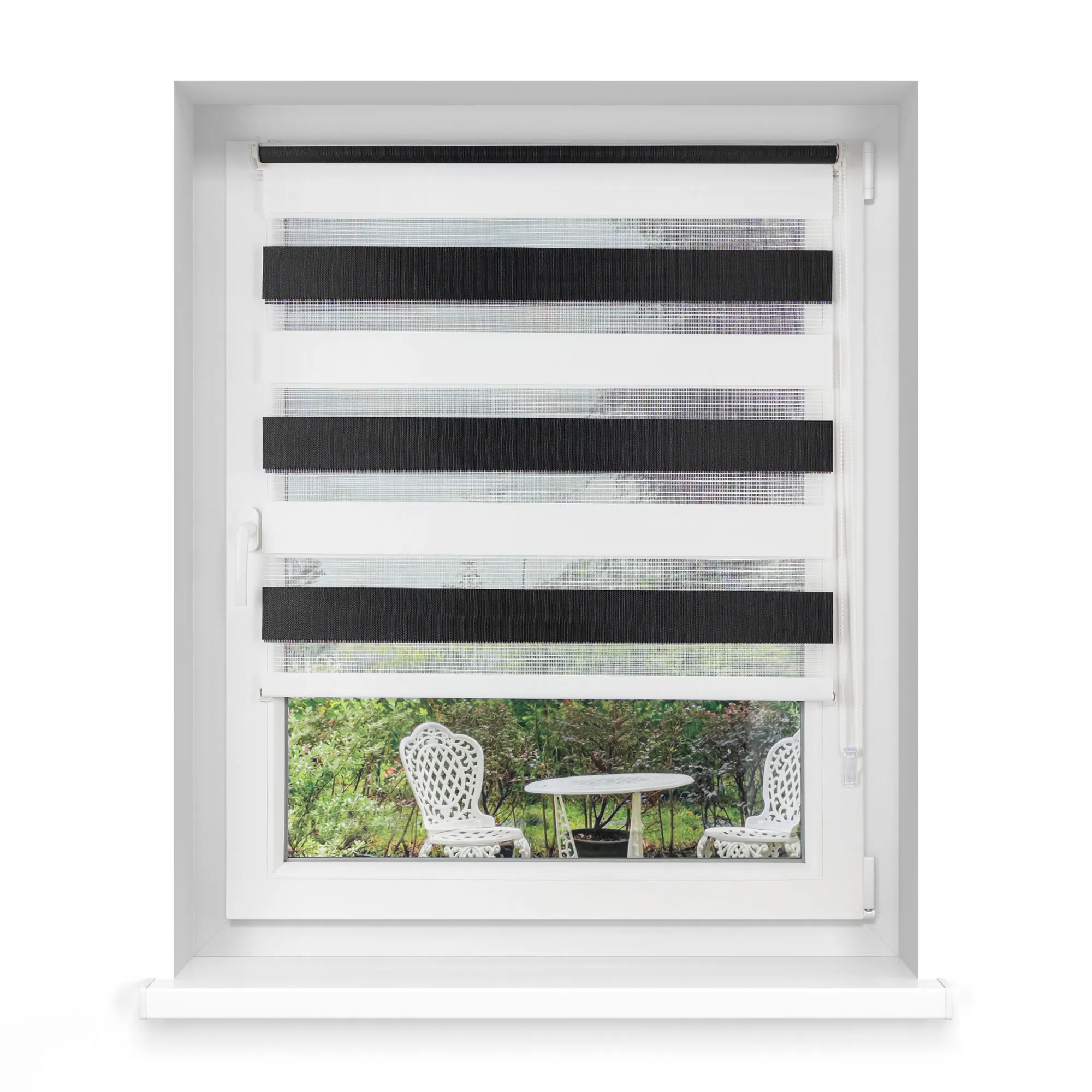 Klemmfix Doppelrollo für Fenster 100 x 230 cm in schwarz / weiss aus dem Hause VICTORIA M. Doppelrollo mit Kettenzugbedienung fügen sich perfekt in Ihre Räumlichkeiten ein. Durch die durchdachte Befestigung